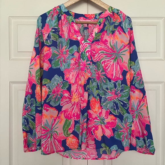 {Lilly Pulitzer} Martinique Floral Tunic Top in Beckon Blue Jungle Utopia - XS - Picture 3 of 11